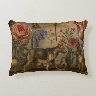 Boslandschap met dieren en botanische olieverfschi accent kussen