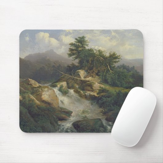 Boslandschap met waterval muismat (Met muis)