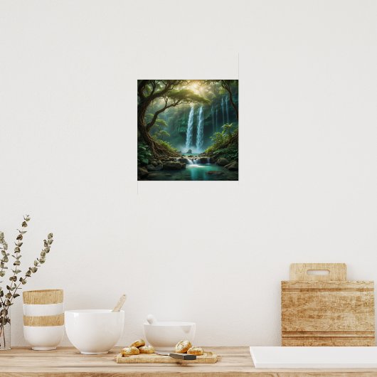 Boslandschap met waterval poster (Keuken)