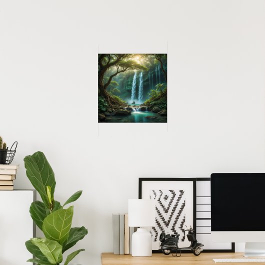 Boslandschap met waterval poster (Thuiskantoor)