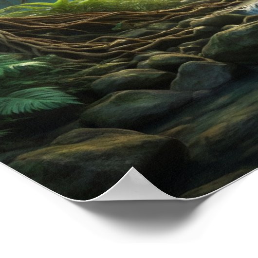 Boslandschap met waterval poster (Hoek)