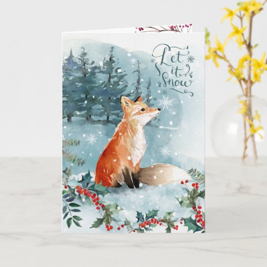 Boslandschap, vos Kerstkaart Kaart (Gele Bloem)