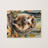 Boslandschap Waterverf Egel Herfst Dier Legpuzzel (Horizontaal)