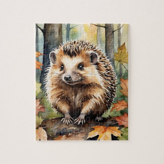Boslandschap Waterverf Egel Herfst Dier Legpuzzel (Verticaal)