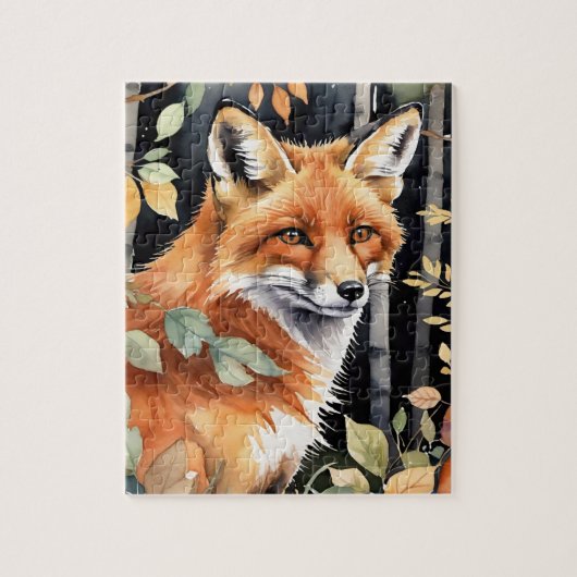Boslandschap Waterverf Vos Herfst Legpuzzel (Verticaal)
