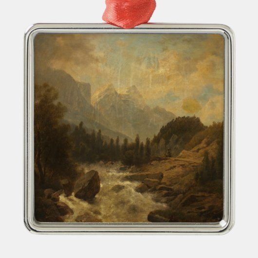 Boslandschapscene (door Josef Kriehuber) Metalen Ornament (Voorkant)