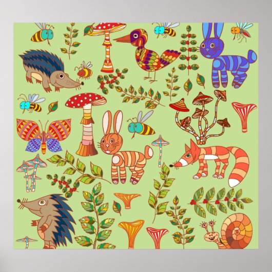 Bosleven: Flora Fauna Illustratie Poster (Voorkant)