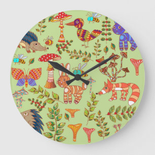 Bosleven: Vintage Flora Fauna Illustratie Grote Klok