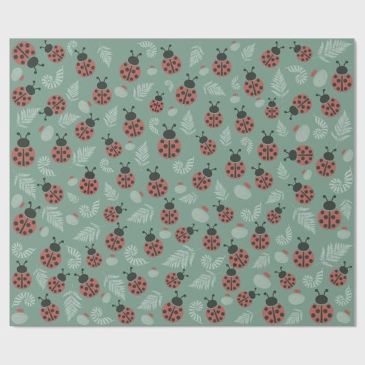 Boslieveheersbeestjes groene achtergrond cadeaupapier (Vlak)