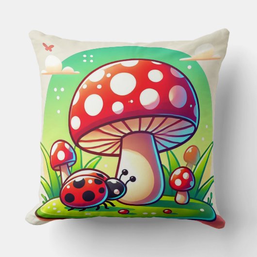🐞 Boslieveheugelhoedje Paddenstoelen Weide Decora Kussen (Voorkant)