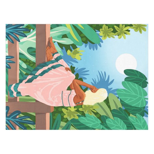 Bosmaan, Boheemse Vrouw Oerwoud Natuur Tropisch Tafelkleed (Voorkant (Horizontaal))