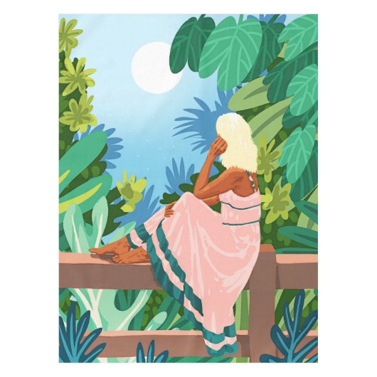 Bosmaan, Boheemse Vrouw Oerwoud Natuur Tropisch Tafelkleed (Voorkant)