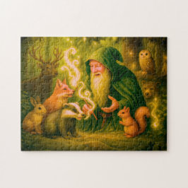 Bosmagier die met dieren spreekt in olieverf legpuzzel