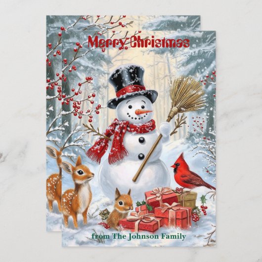 Bosman Sneeuwman | Gepersonaliseerde Kerstmis voor Feestdagenkaart (Voorkant / Achterkant)