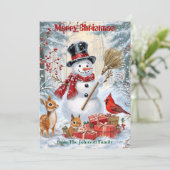 Bosman Sneeuwman | Gepersonaliseerde Kerstmis voor Feestdagenkaart (Staand voorkant)