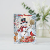 Bosman Sneeuwman | Gepersonaliseerde Kerstmis voor Uitnodiging Briefkaart (Staand voorkant)