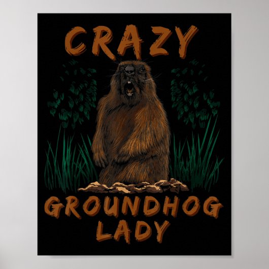 Bosmarmot Crazy Groundhog Knaagdier Grondscharrel Poster (Voorkant)