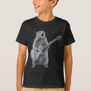 Bosmarmot die gitaar speelt Rock Gelukkige Groundh T-shirt