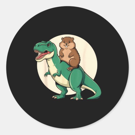 Bosmarmot Dinosaur T-rex Grappig Humor Dier Grond Ronde Sticker (Voorkant)