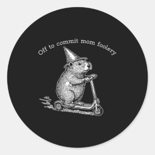 Bosmarmot Scooter Gaat Op Weg Om Moeder Te Foppen Ronde Sticker