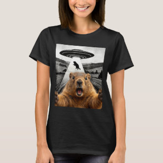 Bosmarmot Selfie Met Alien Ufo Humor Mannen Vrouwe T-shirt