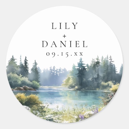 Bosmeer Bloemen Bruiloft Ronde Sticker (Voorkant)