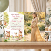 Bosmeisje Baby Shower Bosdieren Foto Uitnodiging