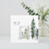 Bosmosgroene monogram save the date vierkant (Staand voorkant)