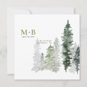 Bosmosgroene monogram save the date vierkant (Voorkant)