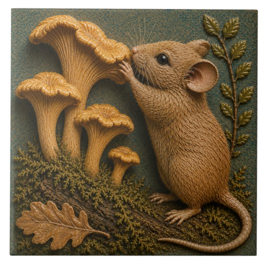Bosmuis & Cantharel Paddenstoel Herfst Tegeltje (Voorkant)
