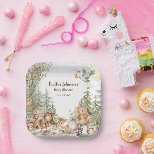 bosneutraal Baby shower Papieren Bordje (Feest)