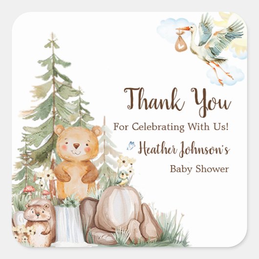 bosneutraal Baby shower Vierkante Sticker (Voorkant)