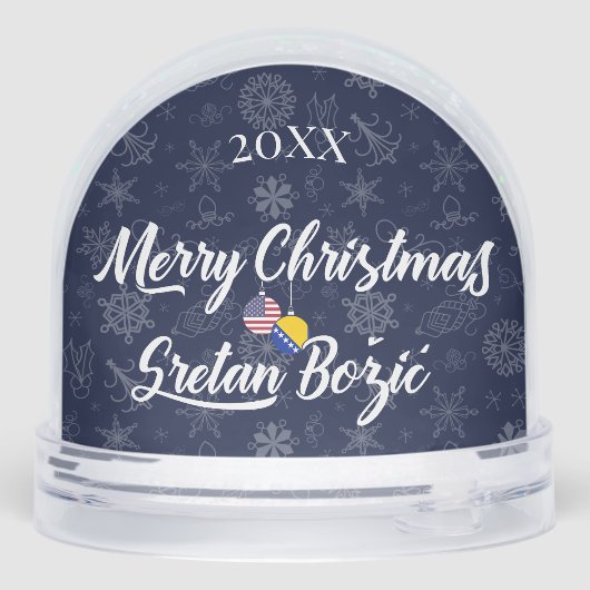 Bosnian American Bilingual Merry Christmas Sneeuwbol (Achterkant)