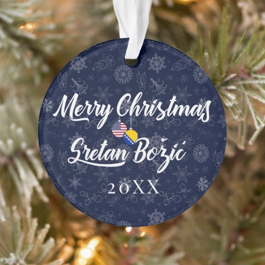 Bosnian American With Custom Year Bilingual Ornament (Boom)