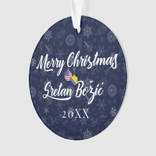 Bosnian American With Custom Year Bilingual Ornament (voorkant)