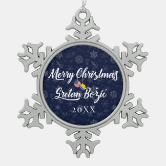 Bosnian American With Custom Year Bilingual Tin Sneeuwvlok Ornament