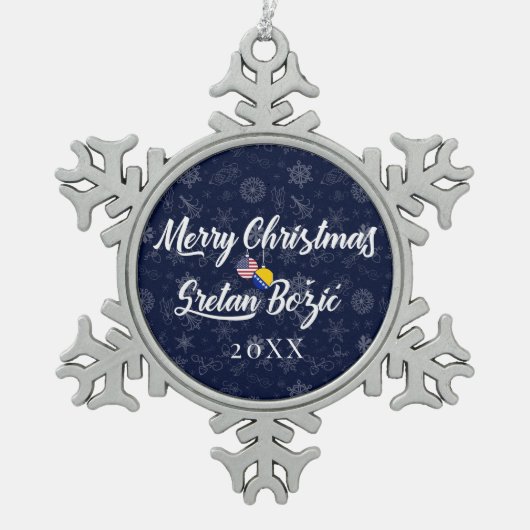 Bosnian American With Custom Year Bilingual Tin Sneeuwvlok Ornament (Voorkant)