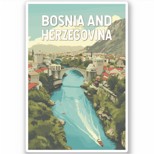 Bosnië en Herzegovina Illustratie Reiskunst Sticker (Voorkant)