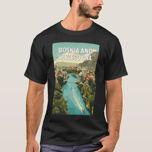 Bosnië en Herzegovina Illustratie Reiskunst T-shirt (Voorkant)