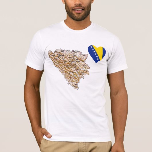 Bosnië en Herzegovina — Vlaggenhart en kaart T-Shi T-shirt (Voorkant)