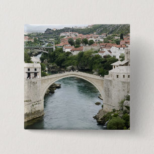 Bosnië-Herzegovina - Mostar. De Oude Brug Vierkante Button 5,1 Cm