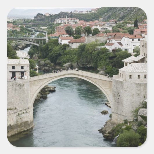 Bosnië-Herzegovina - Mostar. De oude brug Vierkante Sticker (Voorkant)