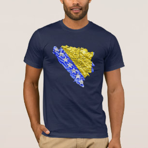 Bosnië Herzegovina Vlagkleurige Landkaart T-Shirt