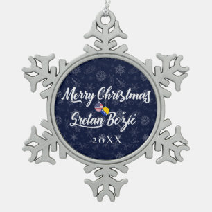 Bosnisch-Amerikaans met aangepast jaar Bilingual Tin Sneeuwvlok Ornament