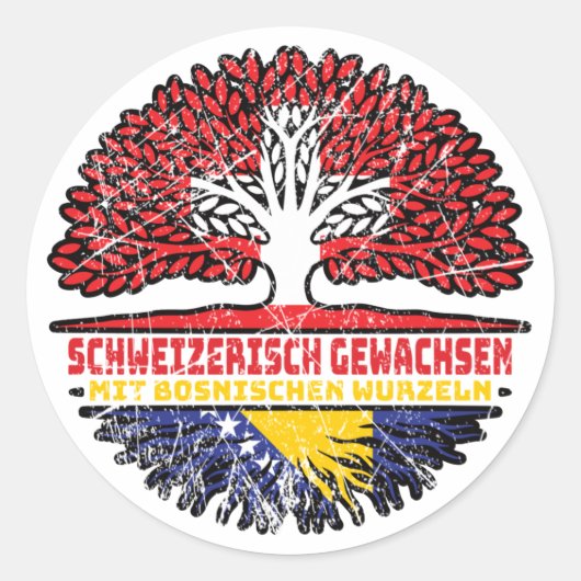 Bosnisch Bosnisch Schweizer Schweiz Baum Wurzel Ronde Sticker (Voorkant)
