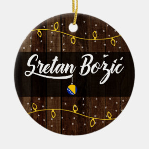 Bosnisch kerst met Merry, Sretan Božić Rustic Keramisch Ornament