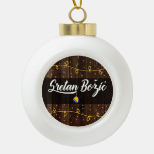 Bosnisch kerst met Merry, Sretan Božić Rustic Keramische Bal Ornament