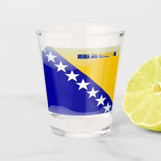 Bosnische glanzende vlag shot glas (Voorkant)