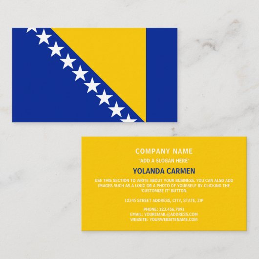 Bosnische vlag, Vlag van Bosnië en Herzegovina Visitekaartje (Voorkant / Achterkant)