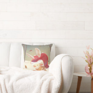 Bosomgreep: Konijnenmeisje omhelst klein hert Kussen